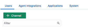 Screenshot showing a small section of the Channels page. The Users tab is selected. The Add Channel button is the first item in the tab.