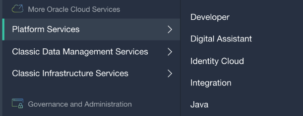 Description of oci_console_platform_menu.png follows