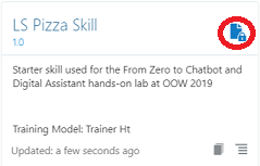 Screenshot showing the tile for the pizza skill. In the upper right part of the tile is an icon, the alt text of which is 'Published: Skill bot is read-only'