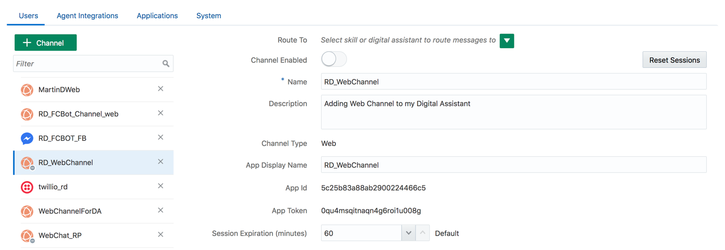 Screenshot of the Channels page with none of the fields filled in. The Route To field is the first field in the list of fields.