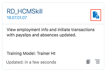 Screenshot showing the tile for an HCM skill. In the upper right part of the tile is an icon, the alt text of which is 'Published: Skill bot is read-only'